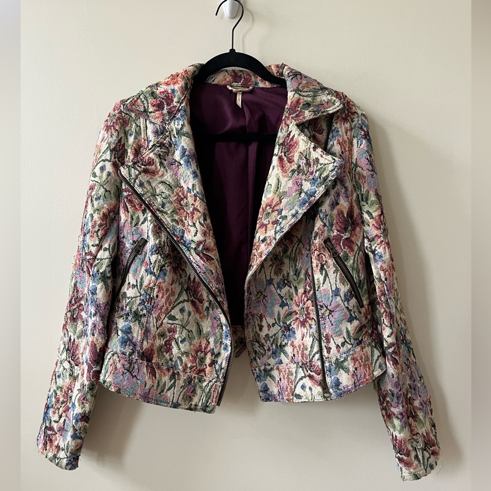 Free people floral brocade motorcycle jacket